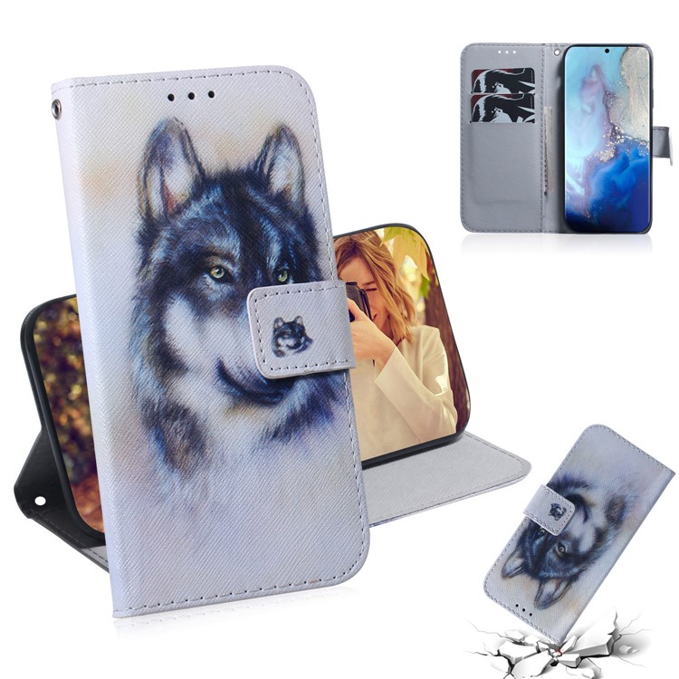 Pattern Printing PU Leather Wallet Phone Casing for Samsung Galaxy S20 - Wolf-1
