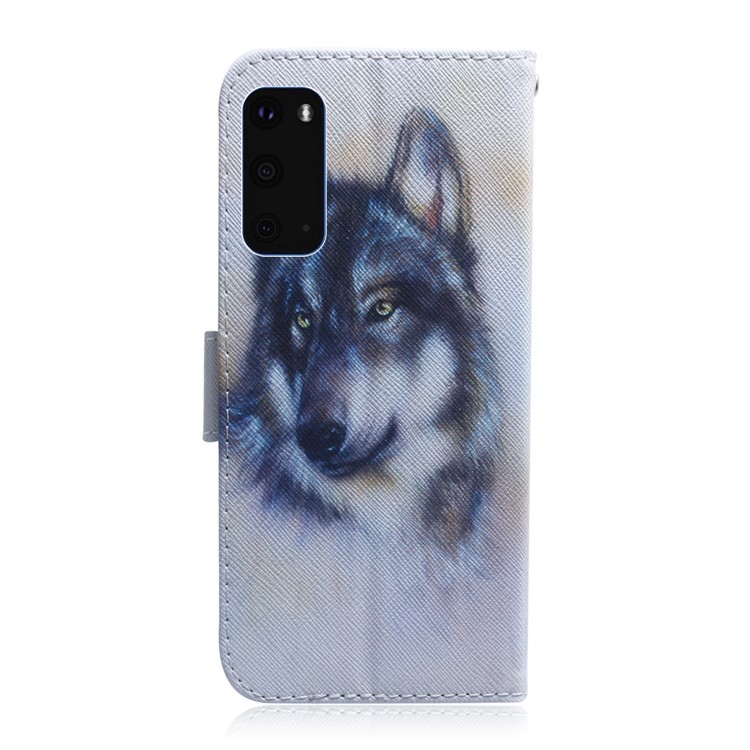 Pattern Printing PU Leather Wallet Phone Casing for Samsung Galaxy S20 - Wolf-3