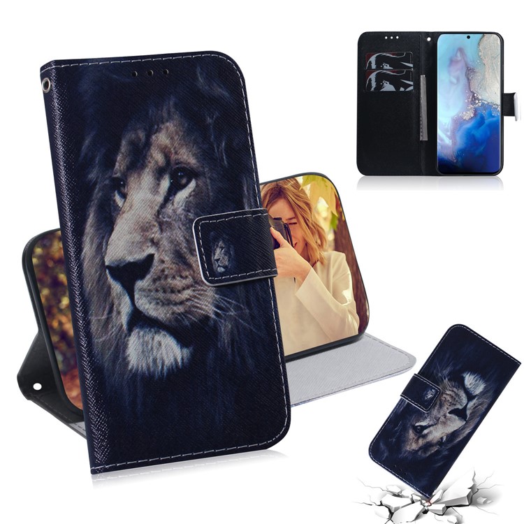 Modèle D'impression PU Portefeuille de Portefeuille de Téléphone Pour Samsung Galaxy S20 4g / S20 5G - Lion