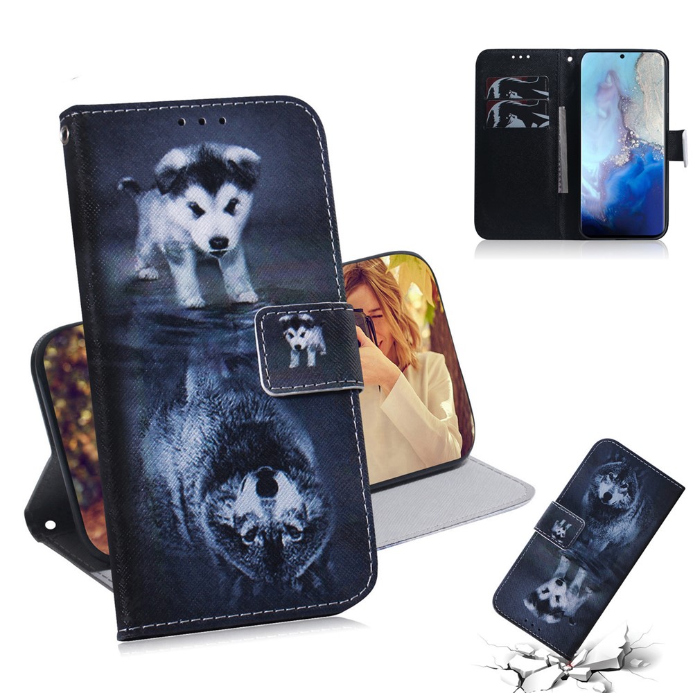 Pattern Printing PU Leather Wallet Phone Casing for Samsung Galaxy S20 - Dog and Tiger Reflection-1