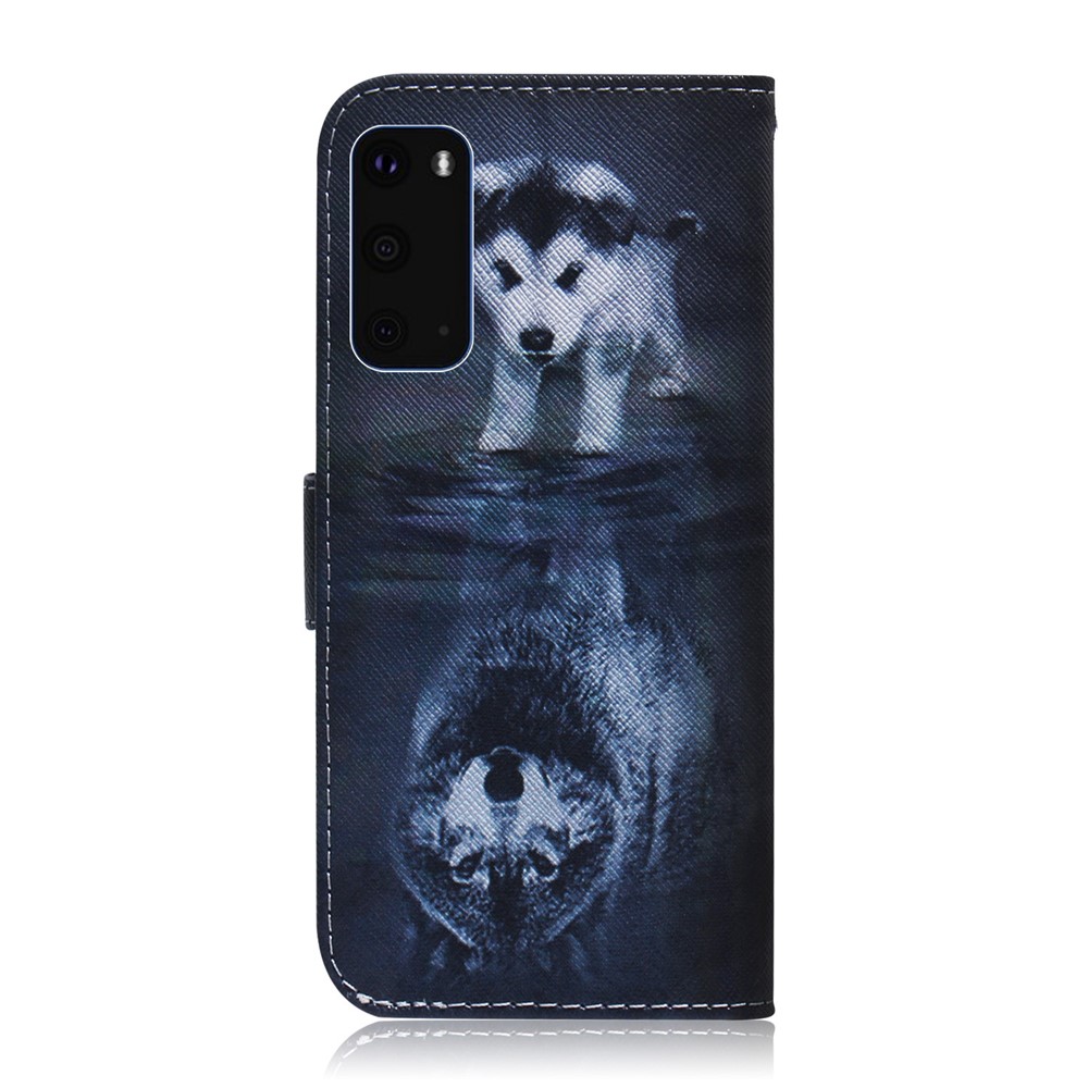 Pattern Printing PU Leather Wallet Phone Casing for Samsung Galaxy S20 - Dog and Tiger Reflection-3