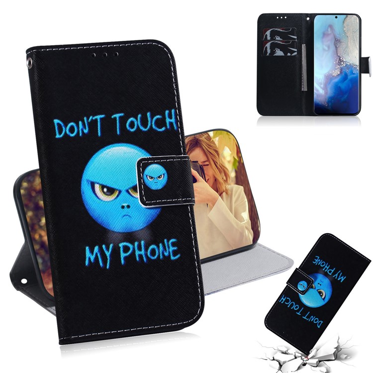 Pattern Printing PU Leather Wallet Phone Casing for Samsung Galaxy S20 - Don't Touch My Phone-1