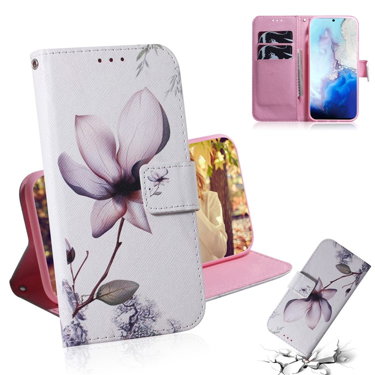 Pattern Printing PU Leather Wallet Phone Casing for Samsung Galaxy S20 - Flower-1