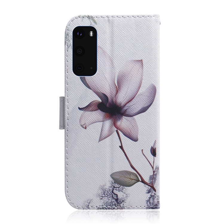 Pattern Printing PU Leather Wallet Phone Casing for Samsung Galaxy S20 - Flower-3