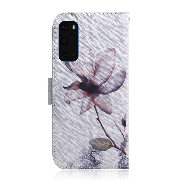 Modèle D'impression PU Portefeuille de Portefeuille de Téléphone Pour Samsung Galaxy S20 4g / S20 5G - Fleur-3