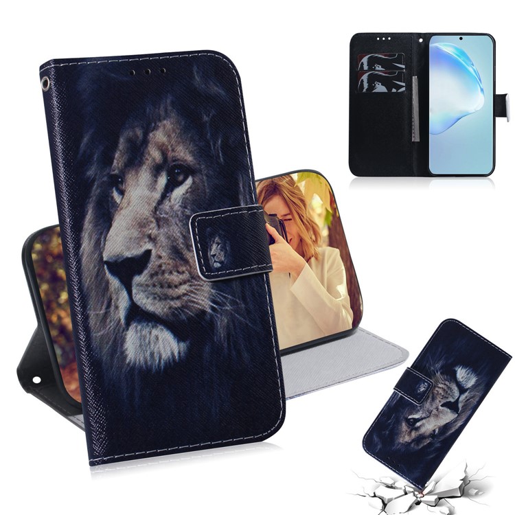 Pattern Printing Wallet Stand Flip Leather Phone Case for Samsung Galaxy S20 Plus - Lion-1