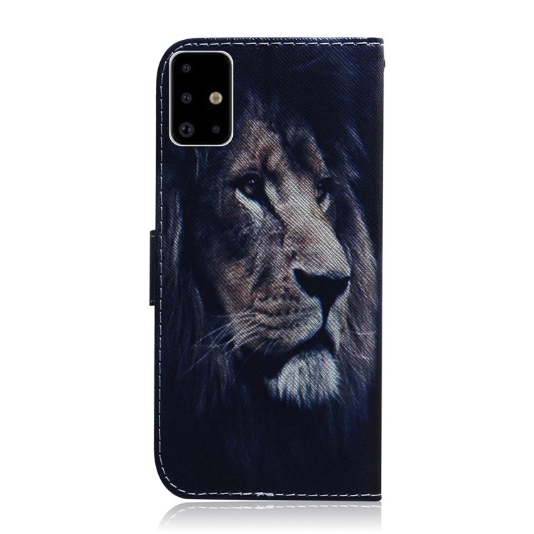 Modèle D'impression PU en Cuir Pupelle Couverture de Téléphone Pour Samsung Galaxy A71 A715 - Lion