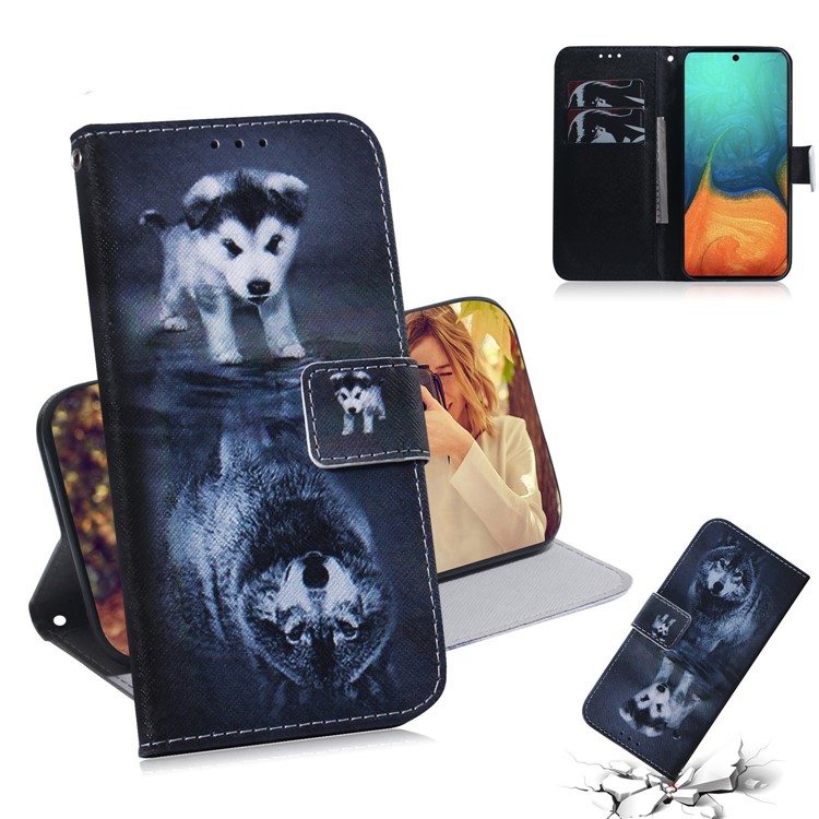 Pattern Stamping PU Coperchio Per Paformazione Pulla PU Samsung Galaxy A71 A715 - Riflessione Del Cane e Della Tigre