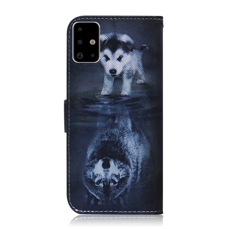 Impressão de Padrão PU Caulha Capela de Calaria Pole Para Samsung Galaxy A71 A715 - Reflexão de Cachorro e Tigre