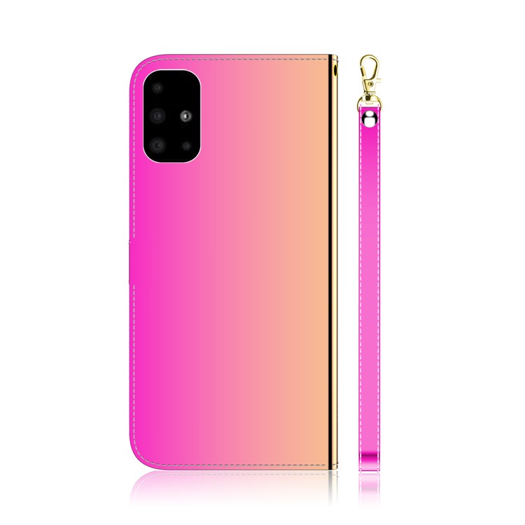 Mirror-like Surface Leather Wallet Cell Phone Case with Strap for Samsung Galaxy A51 - Rose-3