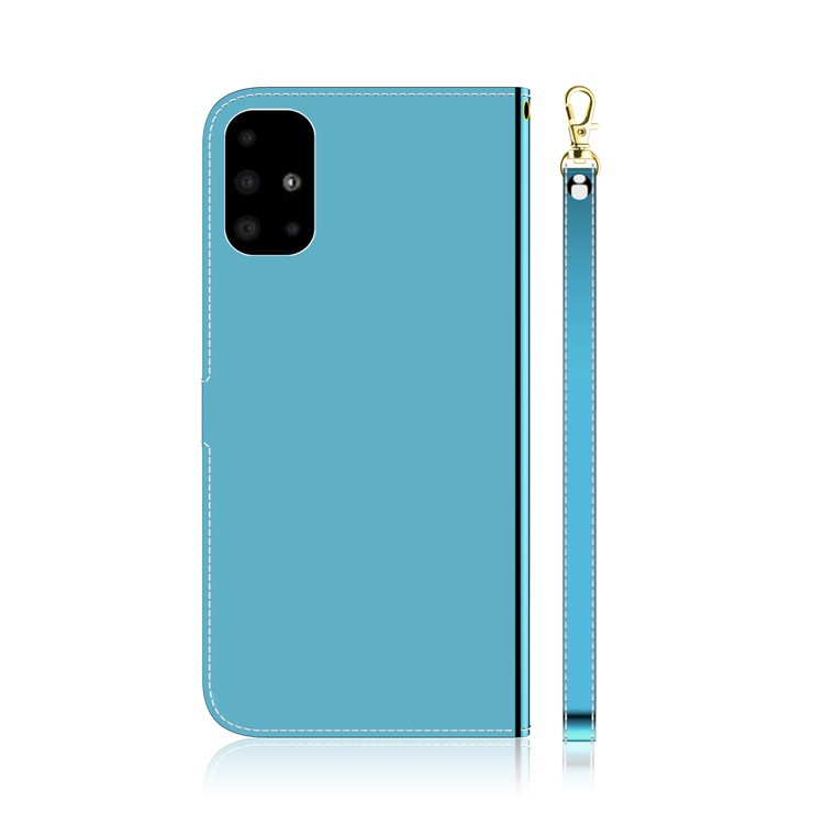 Teléfono Celular De Cuero De Superficie Similar Al Espejo Con Correa Para Samsung Galaxy A51 - Azul-3