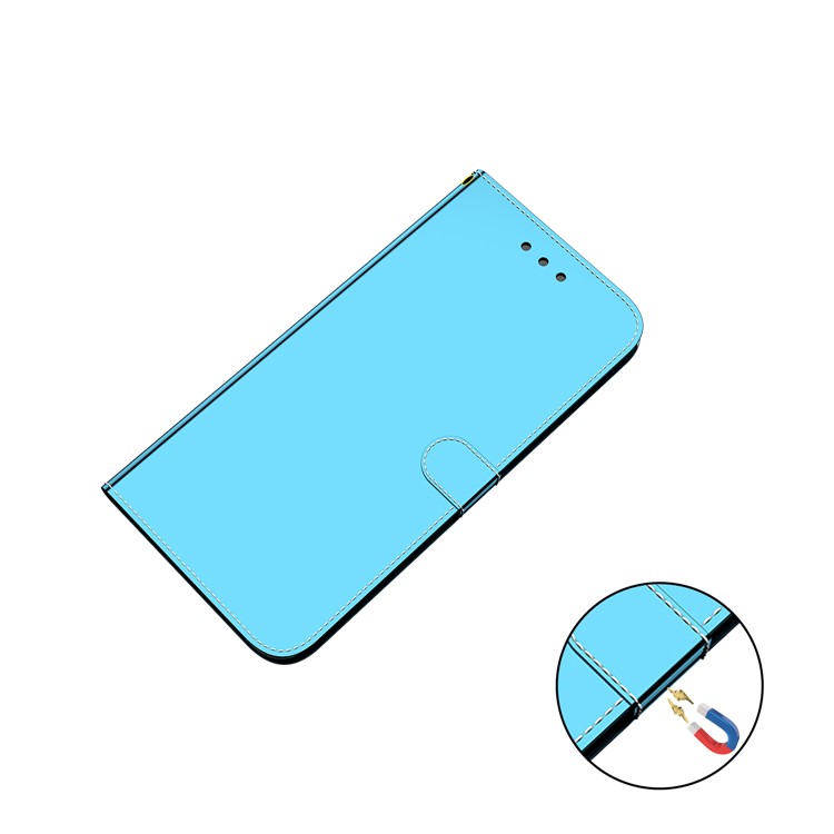 Boîtier De Téléphone Portable En Cuir De Surface De Surface Miroir Avec Bracelet Pour Samsung Galaxy A51 - Bleu