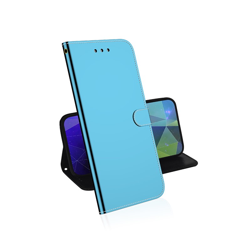 Spiegelartige Oberfläche Leder Brieftasche Handytelefonkasten Mit Gurt Für Samsung Galaxy A51 - Blau-7