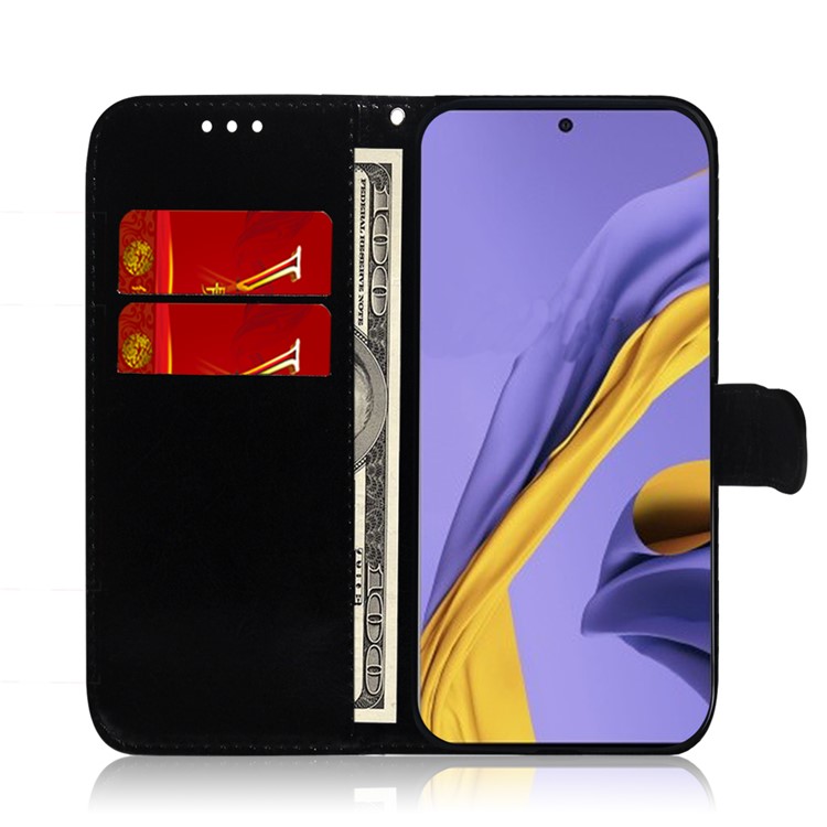 Mirror-like Surface Leather Wallet Cell Phone Case with Strap for Samsung Galaxy A51 - Purple-9