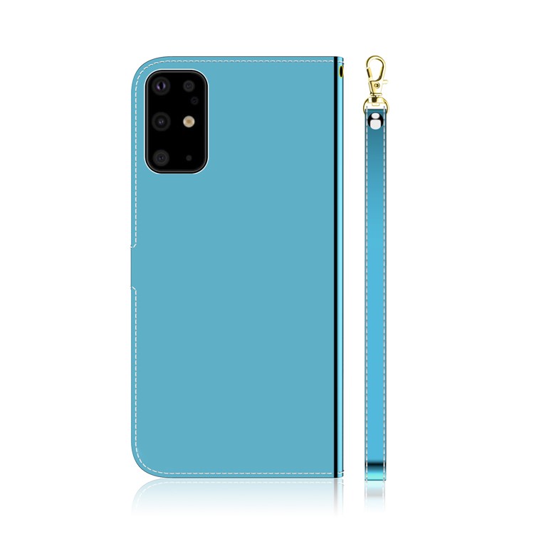 Mirror Surface Leather Wallet Phone Case with Strap for Samsung Galaxy S20 Ultra - Blue-3