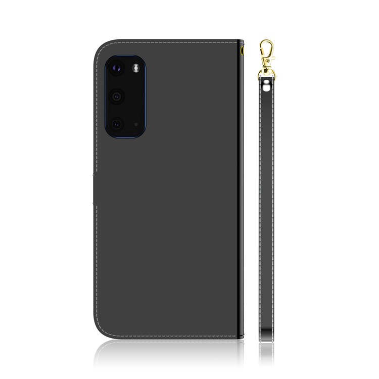 Mirror Surface Leather Wallet Stand Phone Cover for Samsung Galaxy S20 - Black-3
