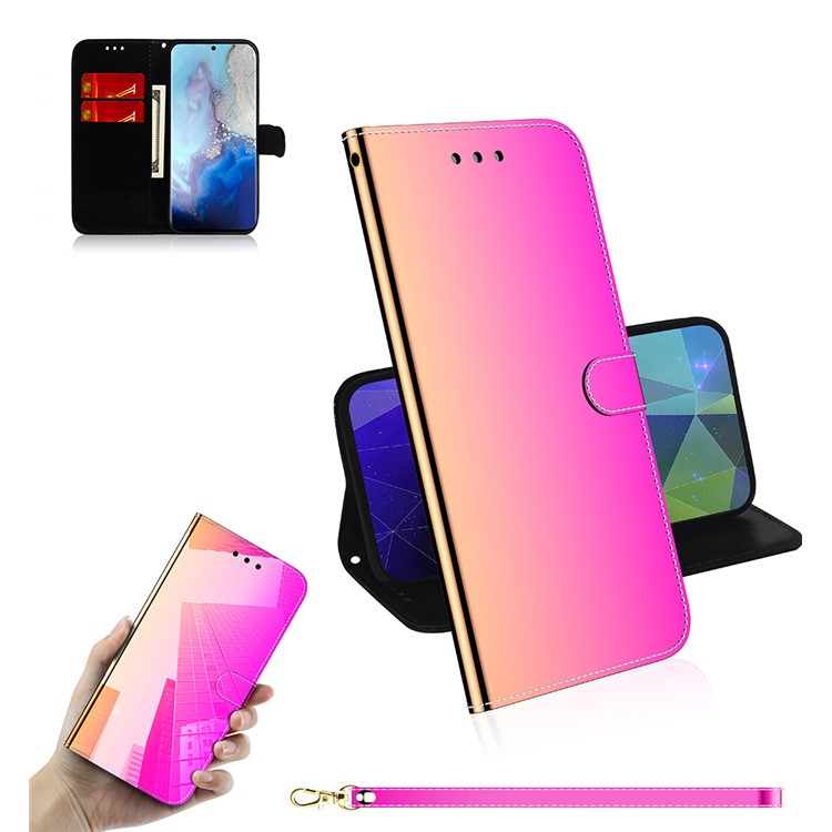 Mirror Surface Leather Wallet Stand Phone Cover for Samsung Galaxy S20 - Rose-1