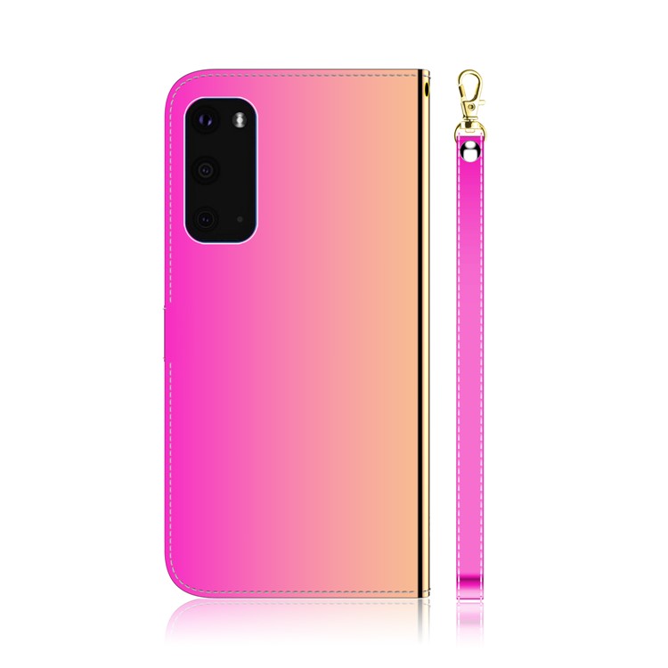 Mirror Surface Leather Wallet Stand Phone Cover for Samsung Galaxy S20 - Rose-3