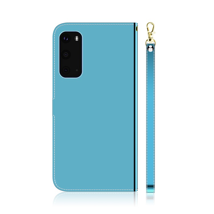 Mirror Surface Leather Wallet Stand Phone Cover for Samsung Galaxy S20 - Blue-3