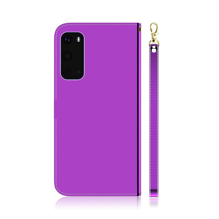 Mirror Surface Leather Wallet Stand Phone Cover for Samsung Galaxy S20 - Purple-3