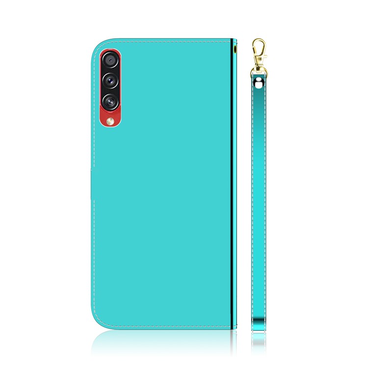 Mirror Surface Leather Wallet Stand Phone Cover for Samsung Galaxy A70s - Cyan-3