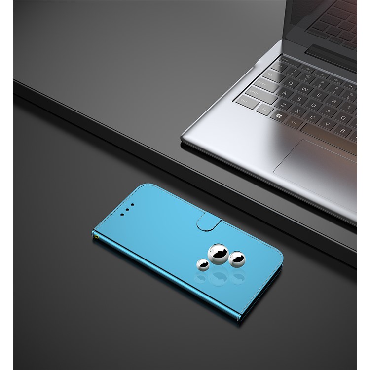Mirror Surface Leather Wallet Case with Strap for Samsung Galaxy S20 Plus - Blue-10