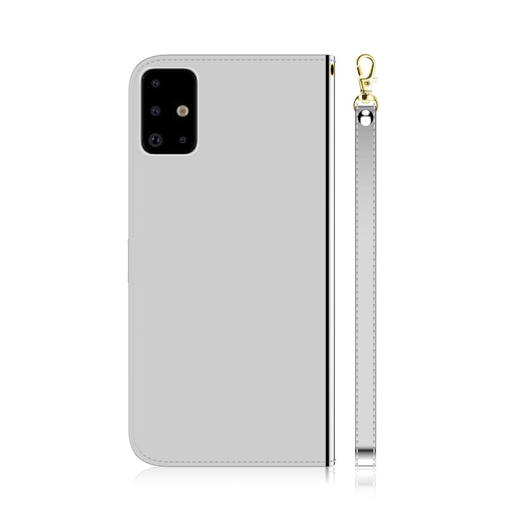 Case de Teléfono de la Billetera de Cuero de Superficie Tipo Espejo Para Samsung Galaxy A71 A715 - Plata