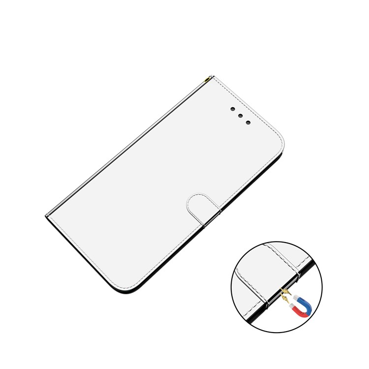 Miroir en Surface de Surface du Portefeuille en Cuir du Support Pour Samsung Galaxy A71 A715 - Argent