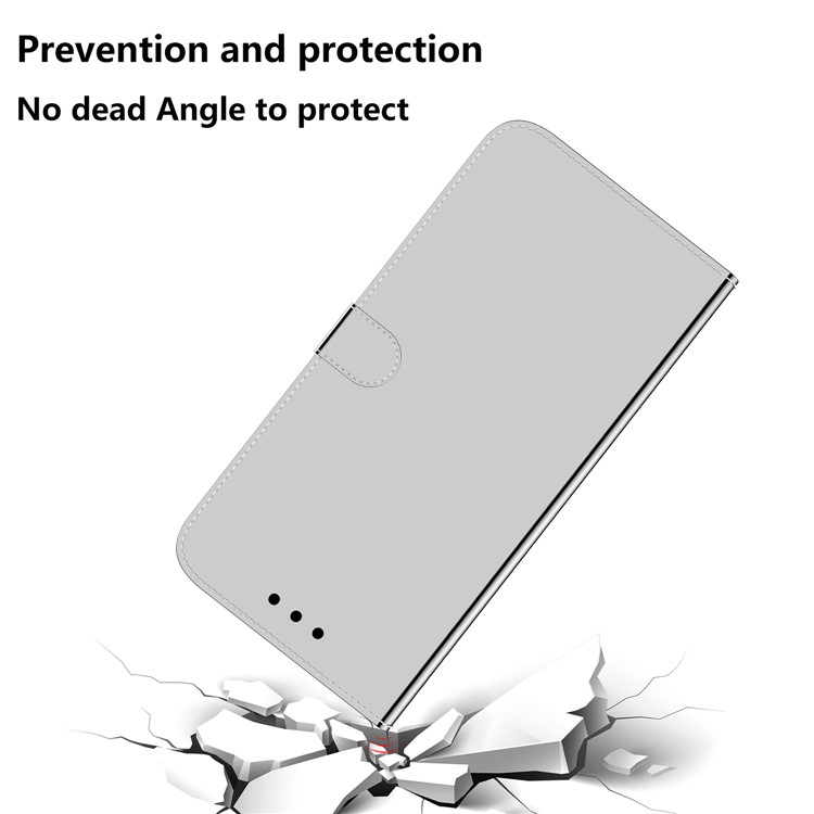 Miroir en Surface de Surface du Portefeuille en Cuir du Support Pour Samsung Galaxy A71 A715 - Argent