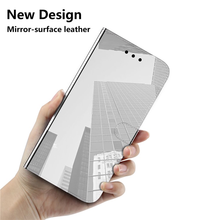 Case de Teléfono de la Billetera de Cuero de Superficie Tipo Espejo Para Samsung Galaxy A71 A715 - Plata