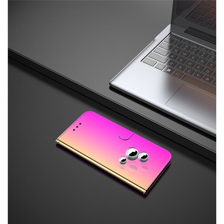 Mirror-like Surface Flip Leather Wallet Stand Phone Case for Samsung Galaxy A71 A715 - Pink-10