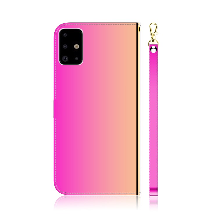 Mirror-like Surface Flip Leather Wallet Stand Phone Case for Samsung Galaxy A71 A715 - Pink-3