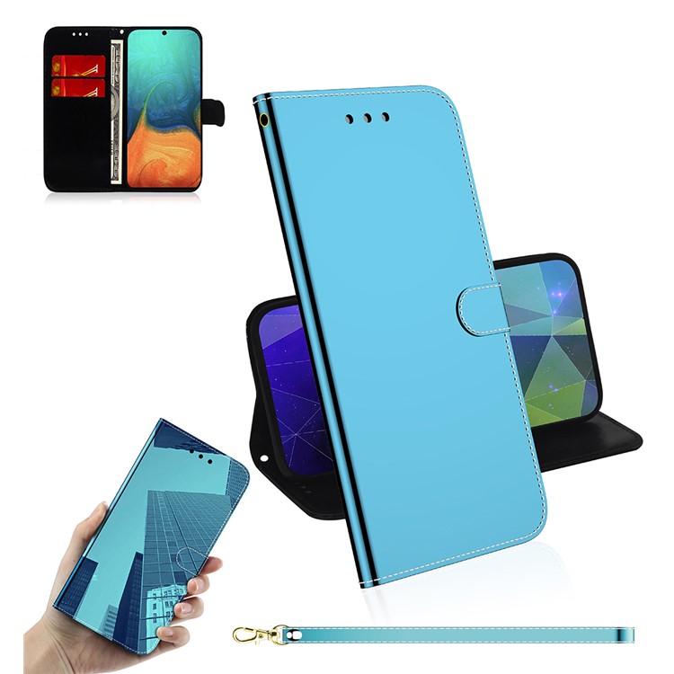 Mirror-like Surface Flip Leather Wallet Stand Phone Case for Samsung Galaxy A71 A715 - Blue-1
