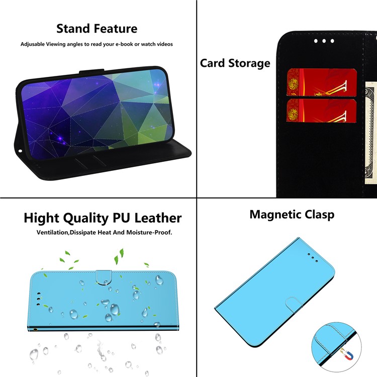 Mirror-like Surface Flip Leather Wallet Stand Phone Case for Samsung Galaxy A71 A715 - Blue-8