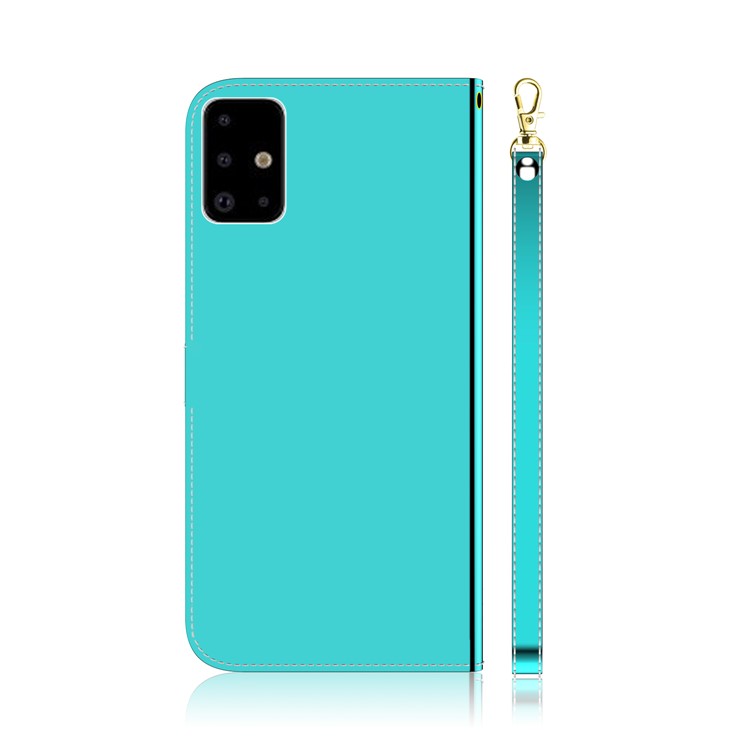 Espelho-como Superfície Carteira De Couro Caso De Telefone Estande Aleta Para Samsung Galaxy A71 - Ciano-3