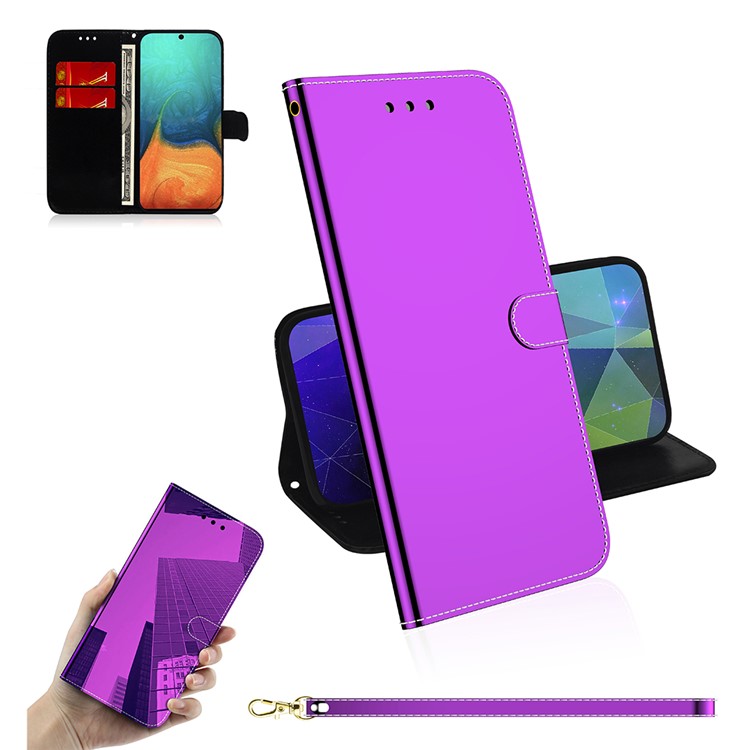 Mirror-like Surface Flip Leather Wallet Stand Phone Case for Samsung Galaxy A71 A715 - Purple-1
