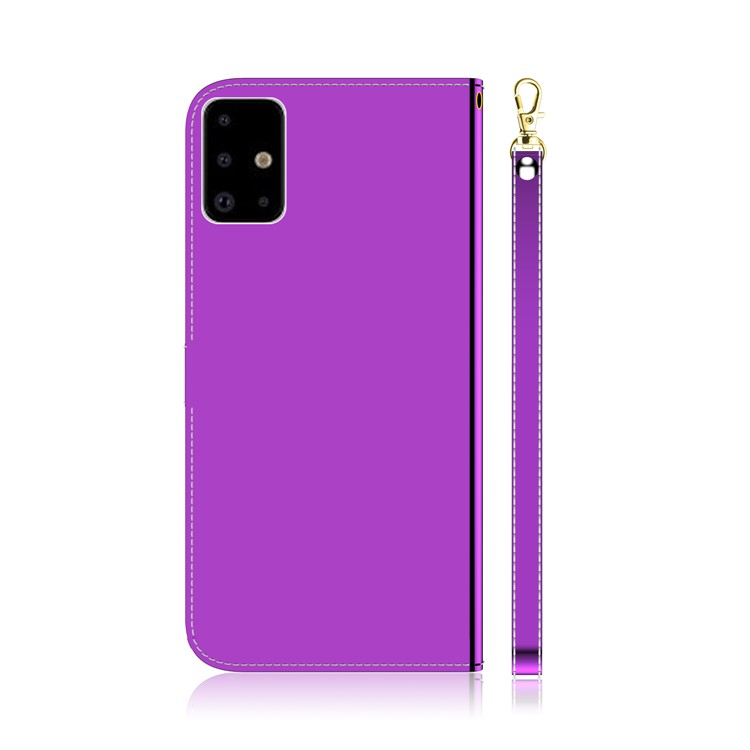 Mirror-like Surface Flip Leather Wallet Stand Phone Case for Samsung Galaxy A71 A715 - Purple-3