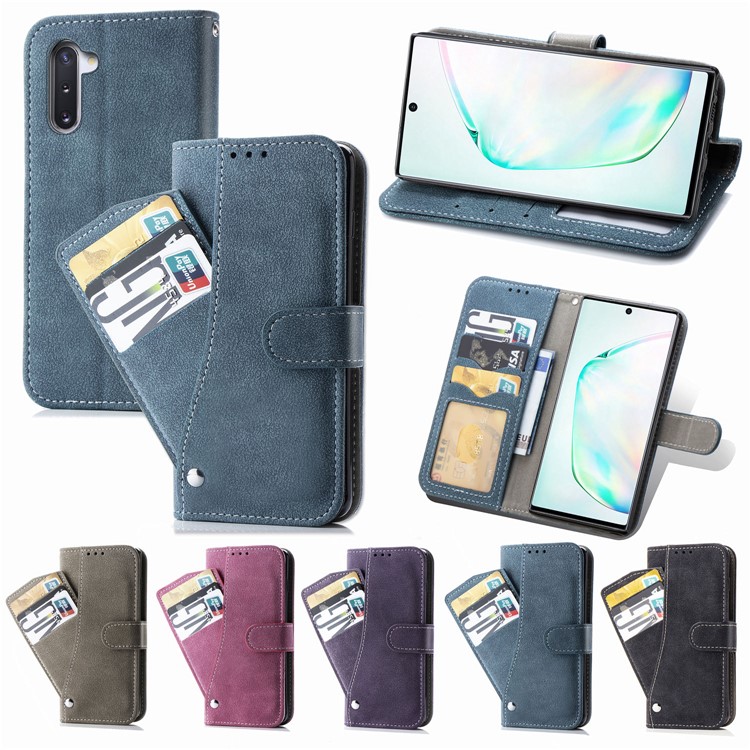 Matte Leather Wallet Stand Phone Cover Case with Rotary Card Holder for Samsung Galaxy Note 10 / Note 10 5G - Black-11