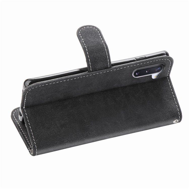 Matte Leather Wallet Stand Phone Cover Case with Rotary Card Holder for Samsung Galaxy Note 10 / Note 10 5G - Black-8