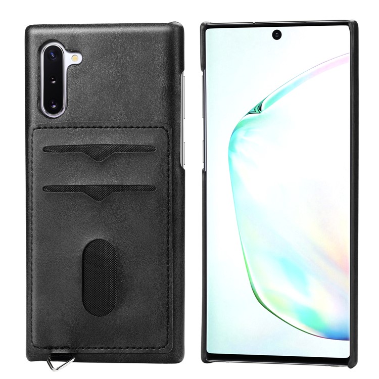 Simple Style Card Holder PU Leather Coated PC Back Case for Samsung Galaxy Note 10 / Note 10 5G - Black-1