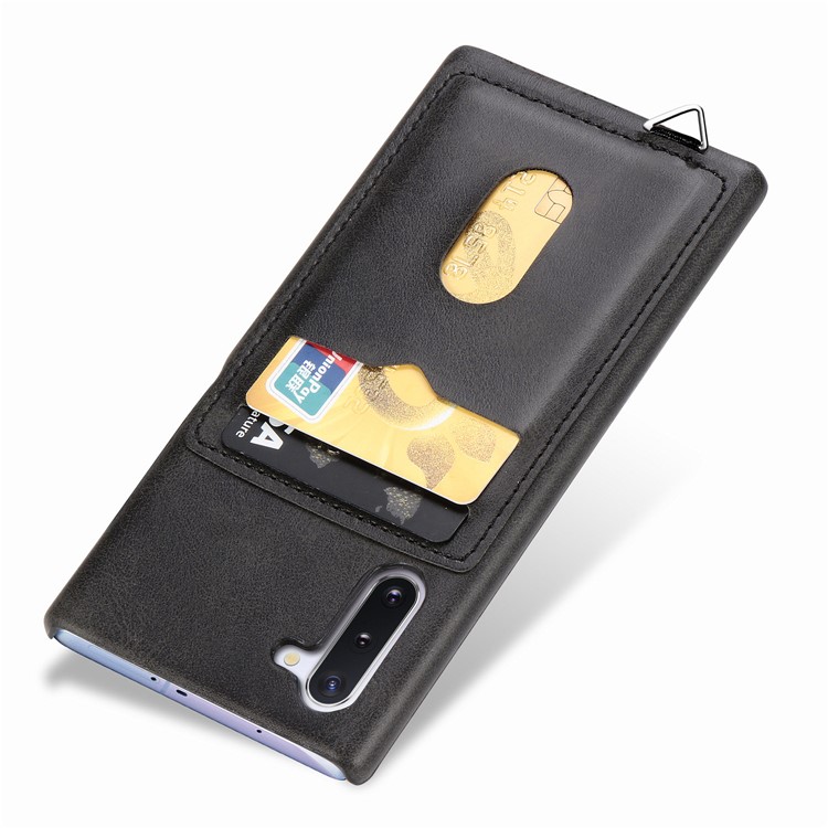 Simple Style Card Holder PU Leather Coated PC Back Case for Samsung Galaxy Note 10 / Note 10 5G - Black-4