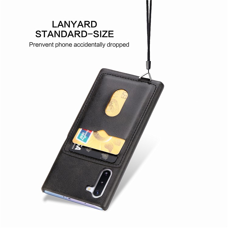 Simple Style Card Holder PU Leather Coated PC Back Case for Samsung Galaxy Note 10 / Note 10 5G - Black-5
