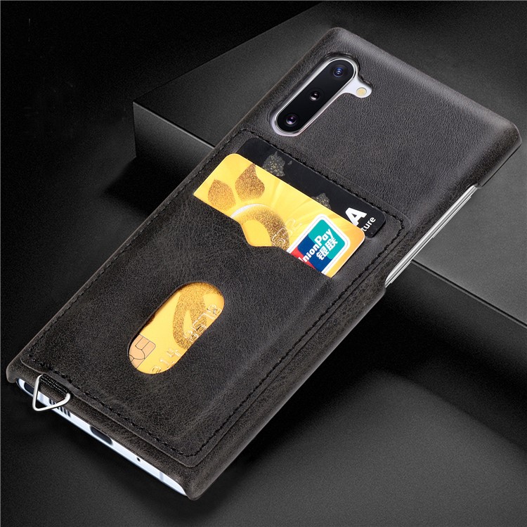 Simple Style Card Holder PU Leather Coated PC Back Case for Samsung Galaxy Note 10 / Note 10 5G - Black-6