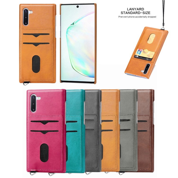 Simple Style Card Holder PU Leather Coated PC Back Case for Samsung Galaxy Note 10 / Note 10 5G - Black-7