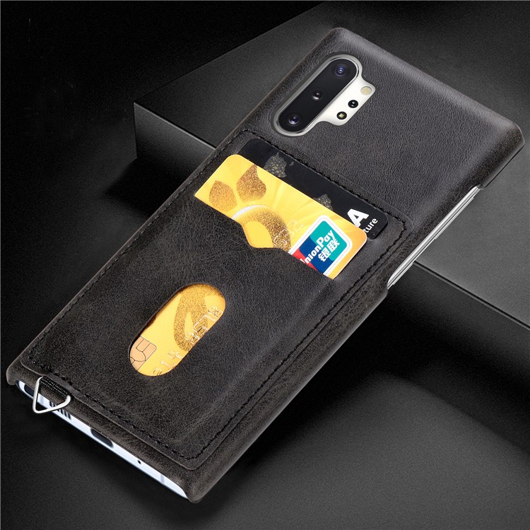 Simple Style Card Holder PU Leather Coated PC Back Case for Samsung Galaxy Note 10 Plus / Note 10 Plus 5G - Black-6