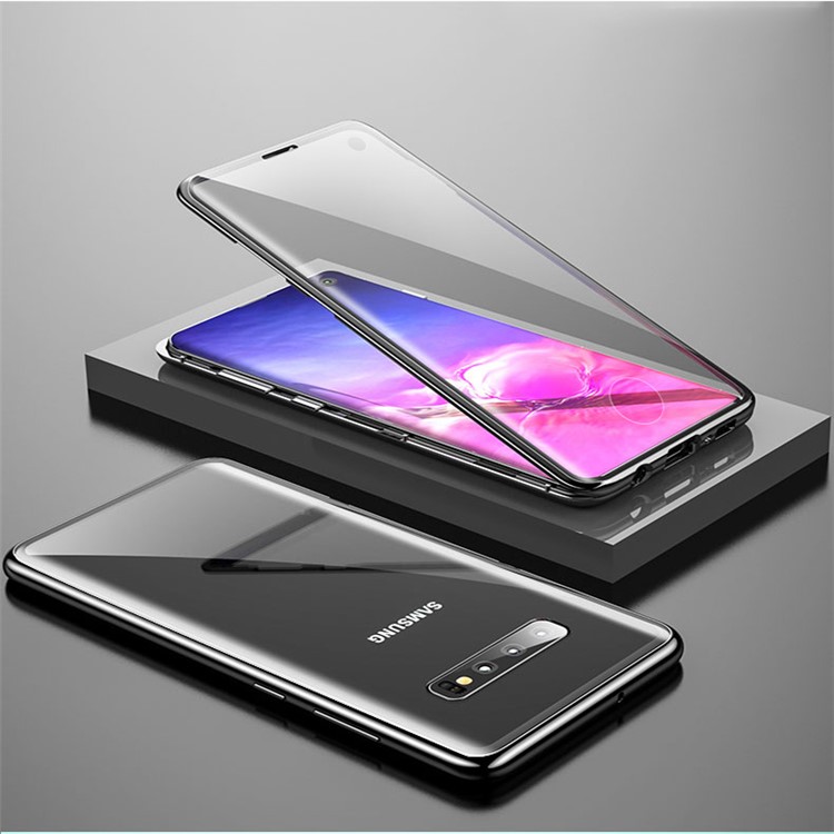 R-JUST Magnetic Installation Dual-sided Curved Tempered Glass + Aluminium Alloy Frame Full Protective Shell for Samsung Galaxy S10 - Black-1