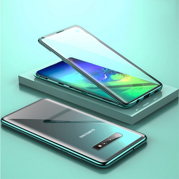 R-JUST Magnetic Installation Dual-sided Curved Tempered Glass + Aluminium Alloy Frame Full Protective Shell for Samsung Galaxy S10 - Green-1