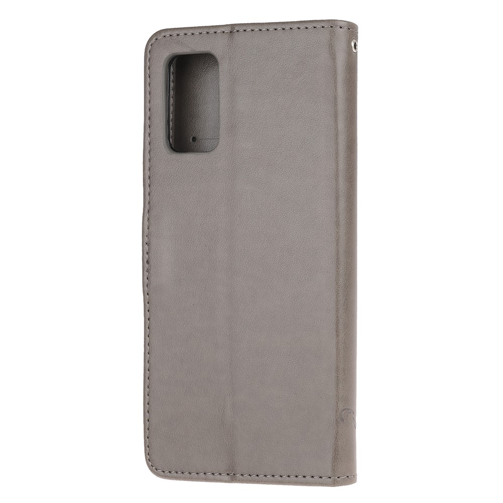 Imprint Butterfly Flower Leather Wallet Case for Samsung Galaxy S20 - Grey-3