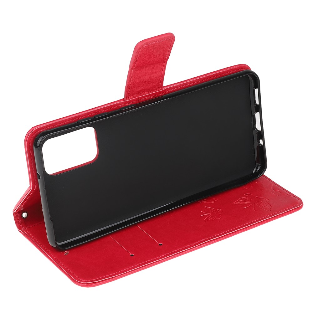Imprint Butterfly Flower Leather Wallet Case for Samsung Galaxy S20 - Red-4