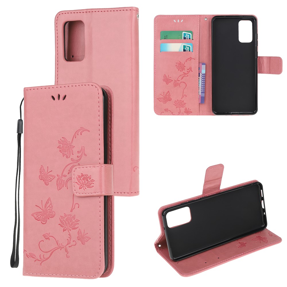 Caixa de Carteira de Couro de Borboleta Com Borboleta Para Samsung Galaxy S20 4G/S20 5G - Rosa